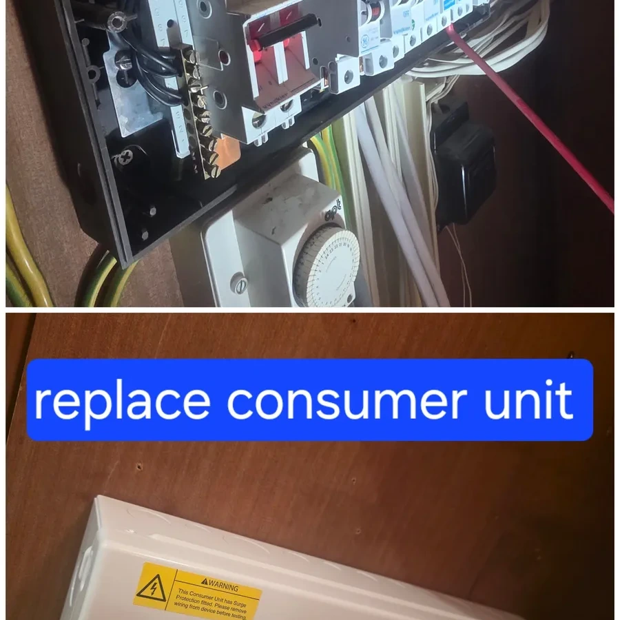 Old wired fuse board replaced with a new metal consumer unit