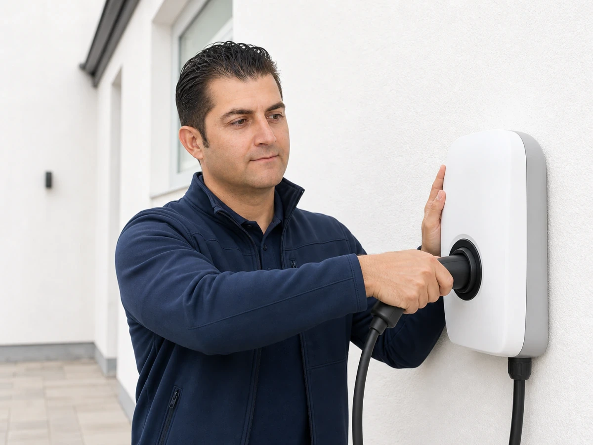 Domestic EV charge point mounted on an external wall by MX2 Electrical