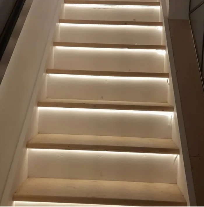 LED strip lighting fitted under a staircase