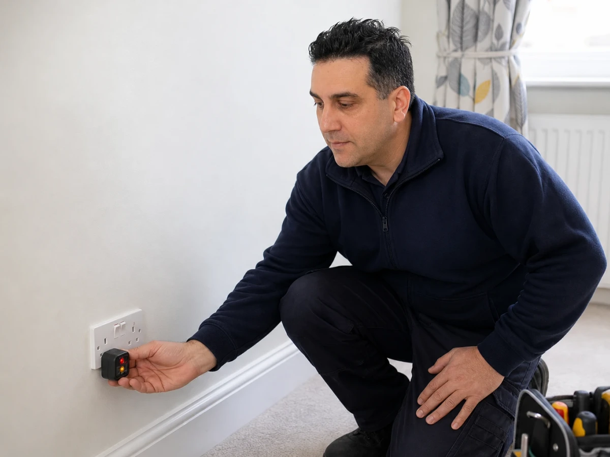 Plug-in socket tester being used to check a socket outlet by MX2 Electrical