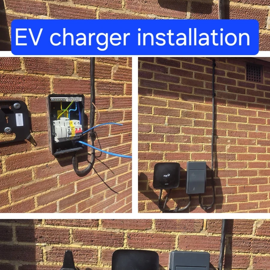 Fox ESS EV charger installed with a weatherproof protective device box