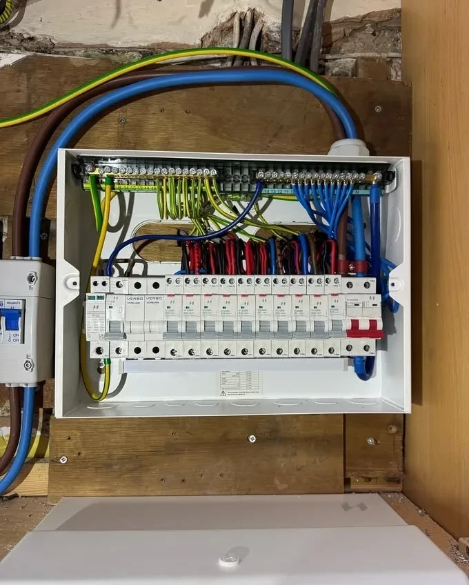 Consumer unit circuits dressed and terminated, board mounted and ready to close up